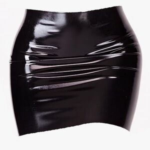 Black 💯 rubber LATEX mini skirt plastic rave goth club fetish cosplay bondage
